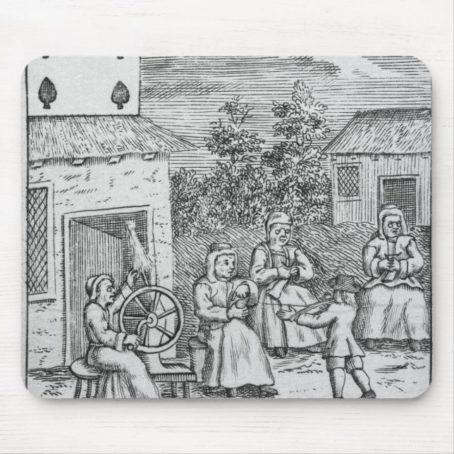 Playing Card showing workers making stockings Mouse Pad (Front)