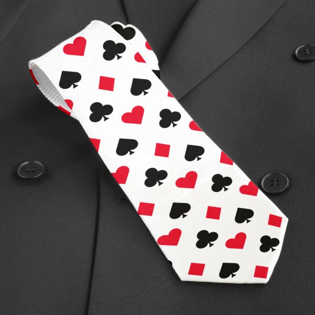 Playing Card Suit Pattern White Tie (Playing Card Suit Pattern White Neck Tie
)
