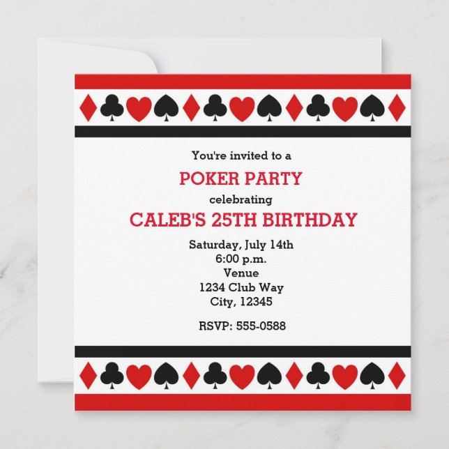 Playing Card Suites Casino Poker Party Invitations (Front)
