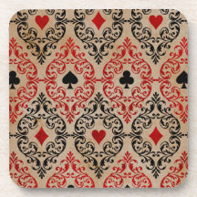 Playing Card Suits and Scroll on Tan