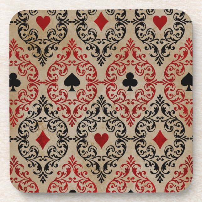 Playing Card Suits and Scroll on Tan Coaster (Front)