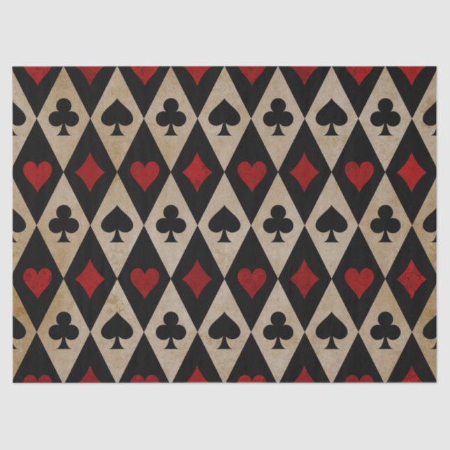 Playing Card Suits on Black and Tan Decoupage Tissue Paper (Front)