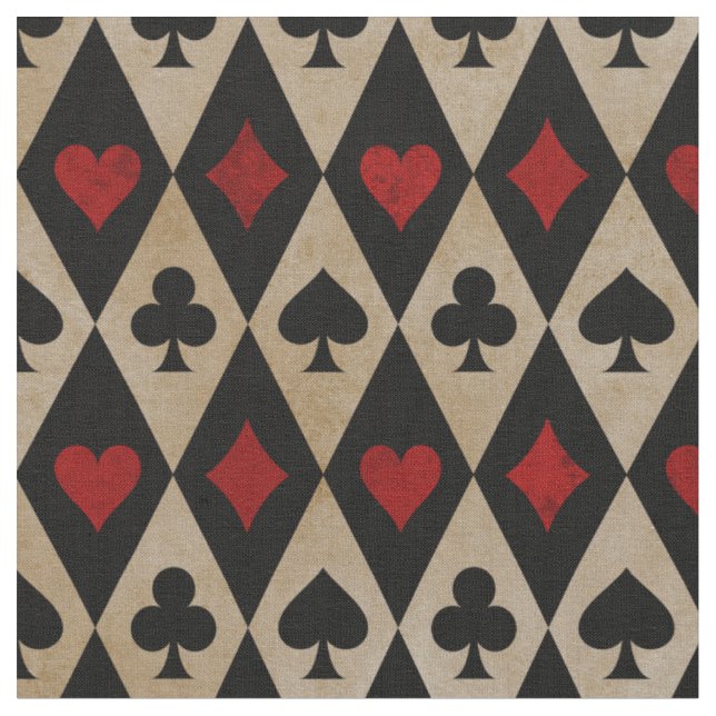 Playing Card Suits on Black and Tan Fabric (Close Up)