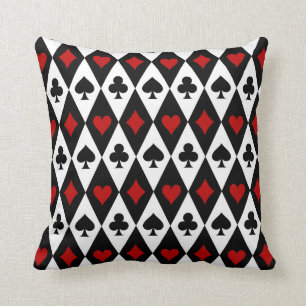Playing Card Suits on Black and White Throw Pillow