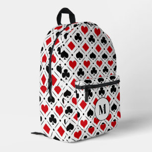 Playing card suits symbols printed backpack
