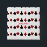 Playing Card Suits Thunder_Cove 2 Inch Square Button<br><div class="desc">Symbols for heart,  club,  diamond and spade to customize with your own greeting,  name,  message,  etc</div>