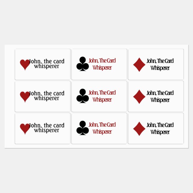 Playing Card Symbols, Funny Saying Labels (Sheet)