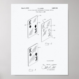 Playing Cards 1972 Patent Art White Paper Poster