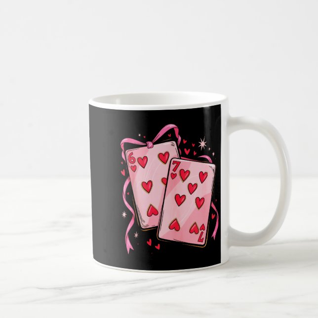 Playing Cards 6 7 Of Hearts 67 Six Seven Bow Valen Coffee Mug (Right)