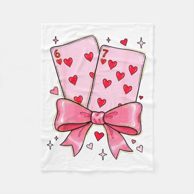 Playing Cards 6 7 Of Hearts 67 Six Seven Meme Bow  Fleece Blanket (Front)
