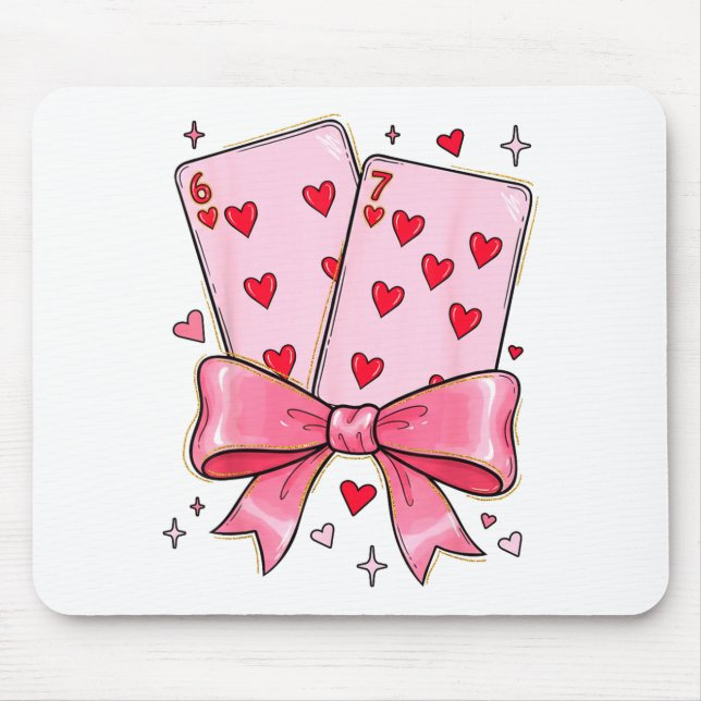 Playing Cards 6 7 Of Hearts 67 Six Seven Meme Bow  Mouse Pad (Front)