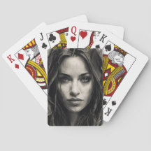 Playing Cards Black and White Women Face