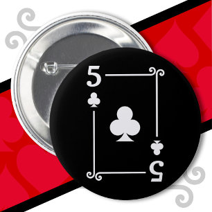Playing Cards Costume 5 Clubs Card Five Card 2 Inch Round Button