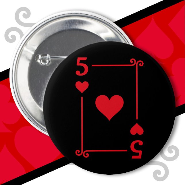 Playing Cards Costume 5 Hearts Card Five Card 2 Inch Round Button (Creator Uploaded)