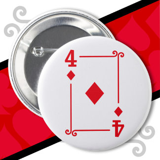 Playing Cards Costume Four Card 4 of Diamonds 2 Inch Round Button
