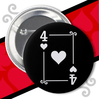 Playing Cards Costume Four Card 4 of Hearts 2 Inch Round Button