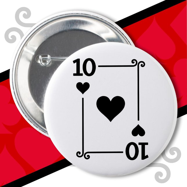 Playing Cards Costume Ten Card 10 of Hearts 2 Inch Round Button (Creator Uploaded)