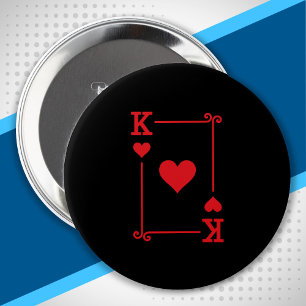 Playing Cards - Matching Hearts Card Suits - King 4 Inch Round Button