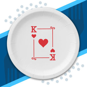 Playing Cards - Matching Hearts Card Suits - King Paper Plate