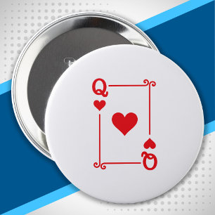 Playing Cards - Matching Hearts Card Suits - Queen 4 Inch Round Button