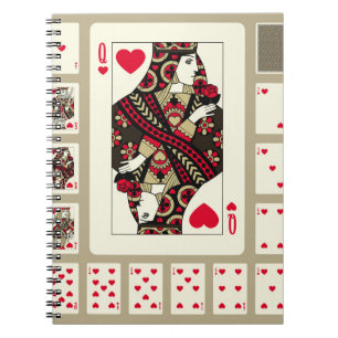 Playing cards of Hearts suit in vintage style. Ori Notebook