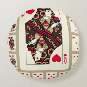 Playing cards of Hearts suit in vintage style. Ori Round Pillow