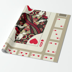Playing cards of Hearts suit in vintage style. Ori Wrapping Paper