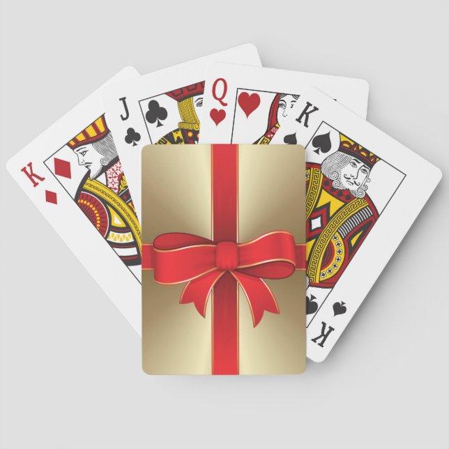 Playing Cards - Red Bow & Ribbon on Gold (Back)