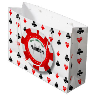 Playing Cards Suits With Monogrammed Poker Chip Large Gift Bag