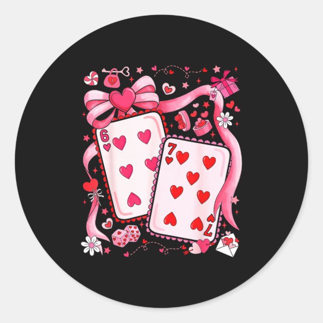 Playing Cards Valentine 67 Coquette Bow Couple Mat Classic Round Sticker (Front)