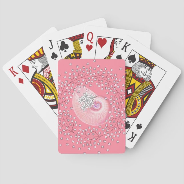 Playing Cards with Shell & Daisy Design Pink (Back)