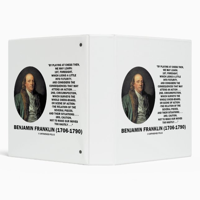 Playing Chess Caution Benjamin Franklin Quote Binder (Background)