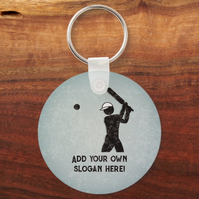 Playing Cricket - Bat and Ball - add your text Keychain (Front)