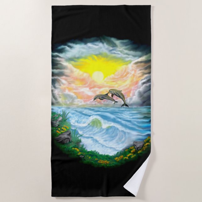 Playing Dolphins in the Sunshine Beach Towel (Front)