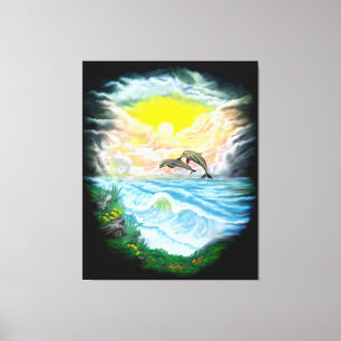 Playing Dolphins in the Sunshine Canvas Print