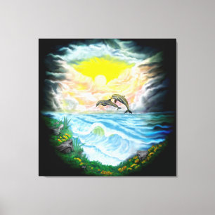 Playing Dolphins in the Sunshine Canvas Print