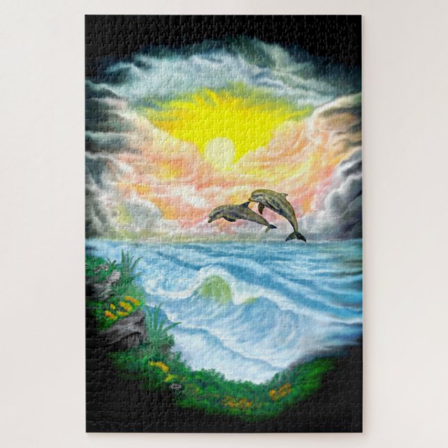 Playing Dolphins in the Sunshine Jigsaw Puzzle (Vertical)