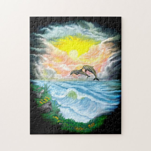 Playing Dolphins in the Sunshine Jigsaw Puzzle (Vertical)