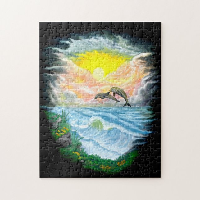 Playing Dolphins in the Sunshine Jigsaw Puzzle (Vertical)