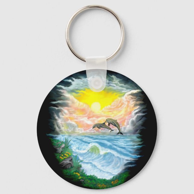Playing Dolphins in the Sunshine Keychain (Front)