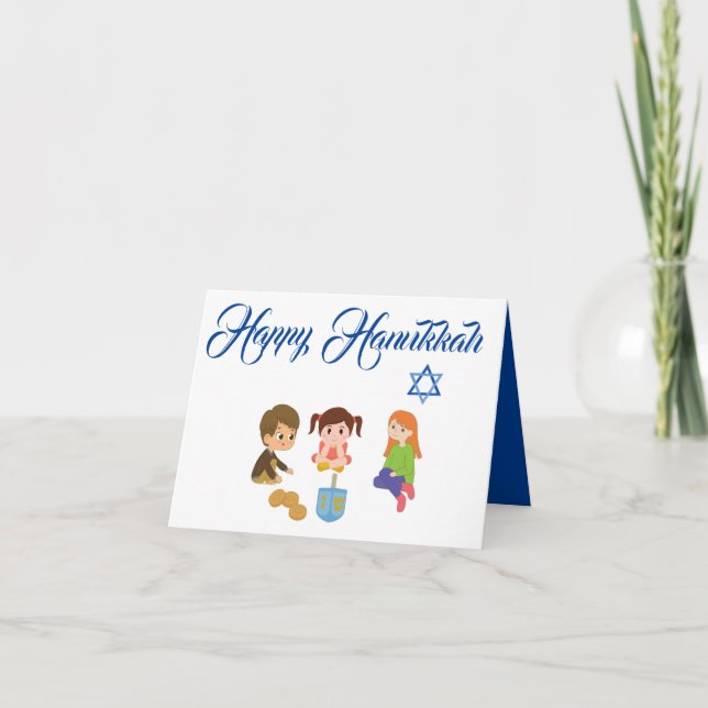 PLAYING DREIDEL HAPPY HANUKKAH  Greeting Card (Front)
