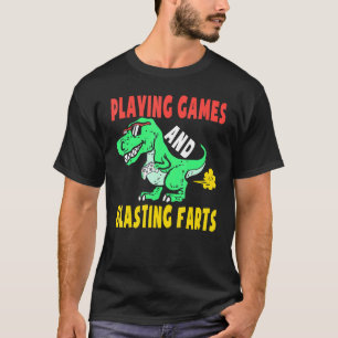Playing Games And Blasting Farts T rex Gamer Boy K T-Shirt