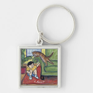 Playing Games Kitty Custom Art Keychain