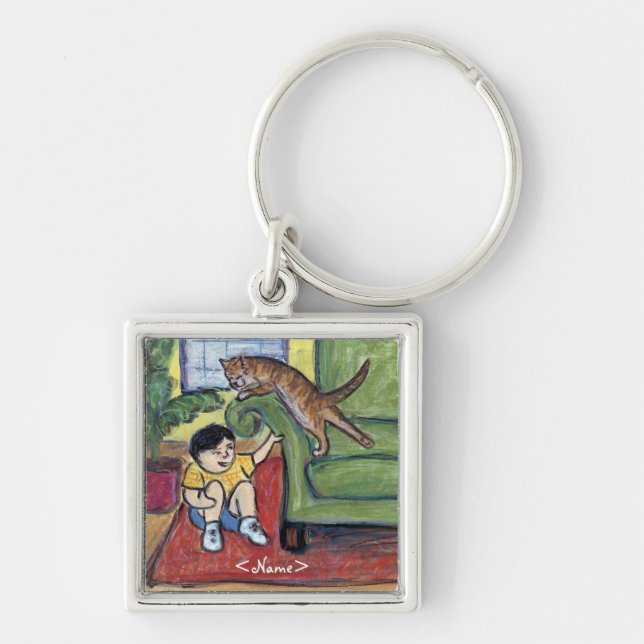 Playing Games Kitty Custom Art Keychain (Front)