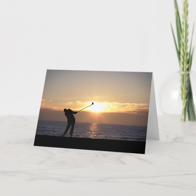 Playing Golf At Sunset Card (Front)