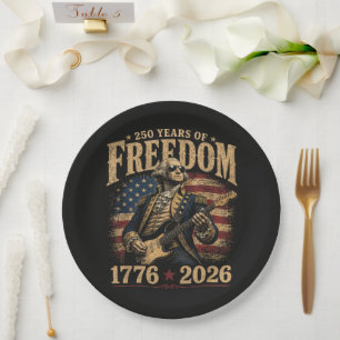 Playing Guitar 250 Years 4th July Paper Plate