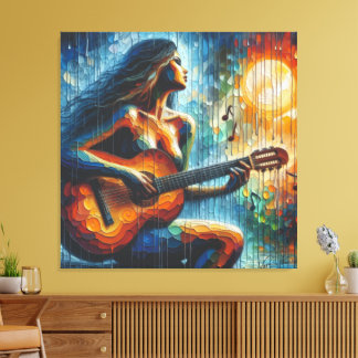 Playing guitar in the moonlight canvas print