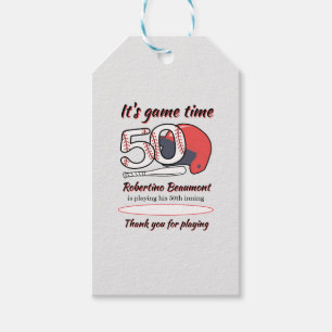 Playing His 50th Inning Baseball Birthday Party Gift Tags
