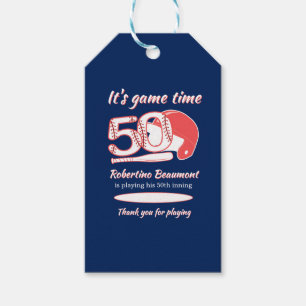 Playing His 50th Inning Baseball Birthday Party Gift Tags