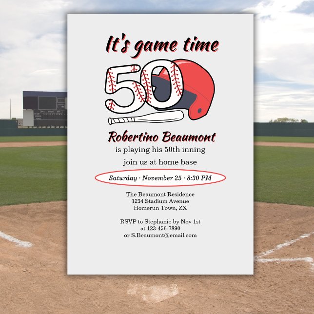 Playing His 50th Inning Baseball Birthday Party Invitation (Creator Uploaded)